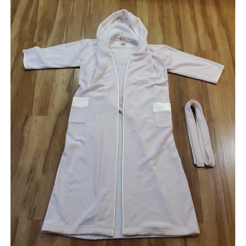 Soft Surroundings Robe Size‎ Medium Lounge Robe Hood Belted Pink Pockets Turkey